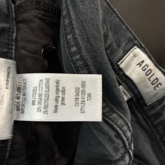 AGOLDE Toni Jeans Women's 27 Black Stretch Distressed Frayed Straight Mid Rise - Picture 14 of 16